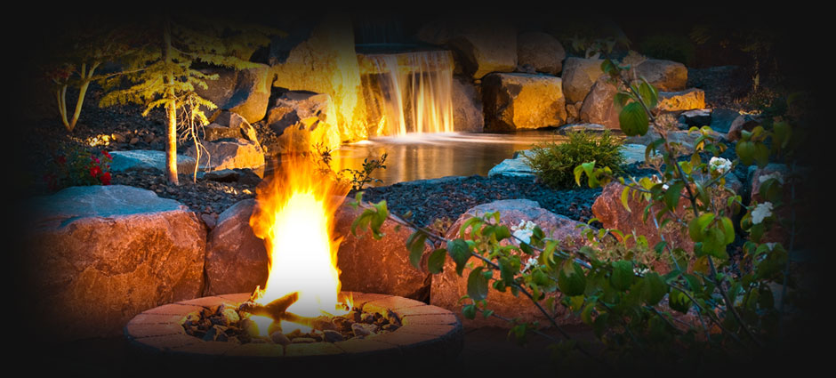 Water feature & Fire Pit by Legacy Landscapes, LLC